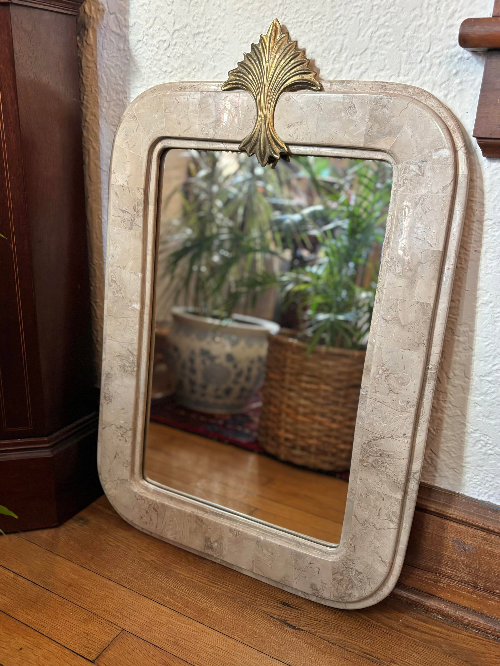 Vintage Tessellated Stone Mirror With Gold Accent - 10