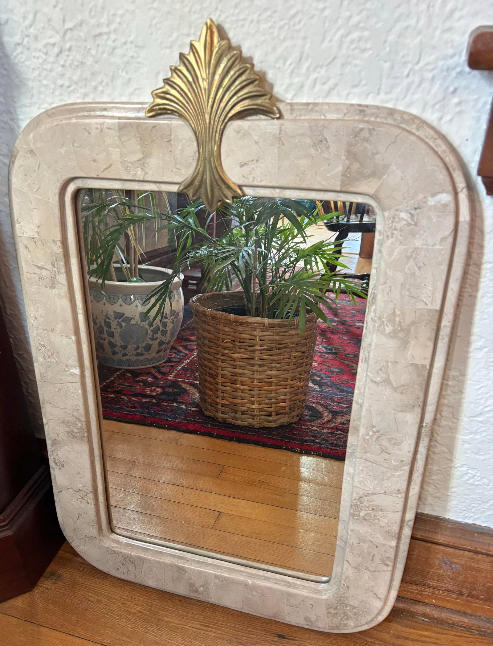 Vintage Tessellated Stone Mirror With Gold Accent - 2