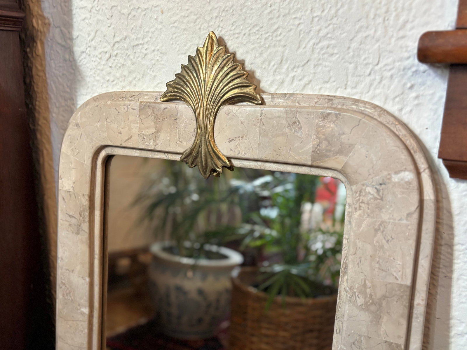 Vintage Tessellated Stone Mirror With Gold Accent - 3