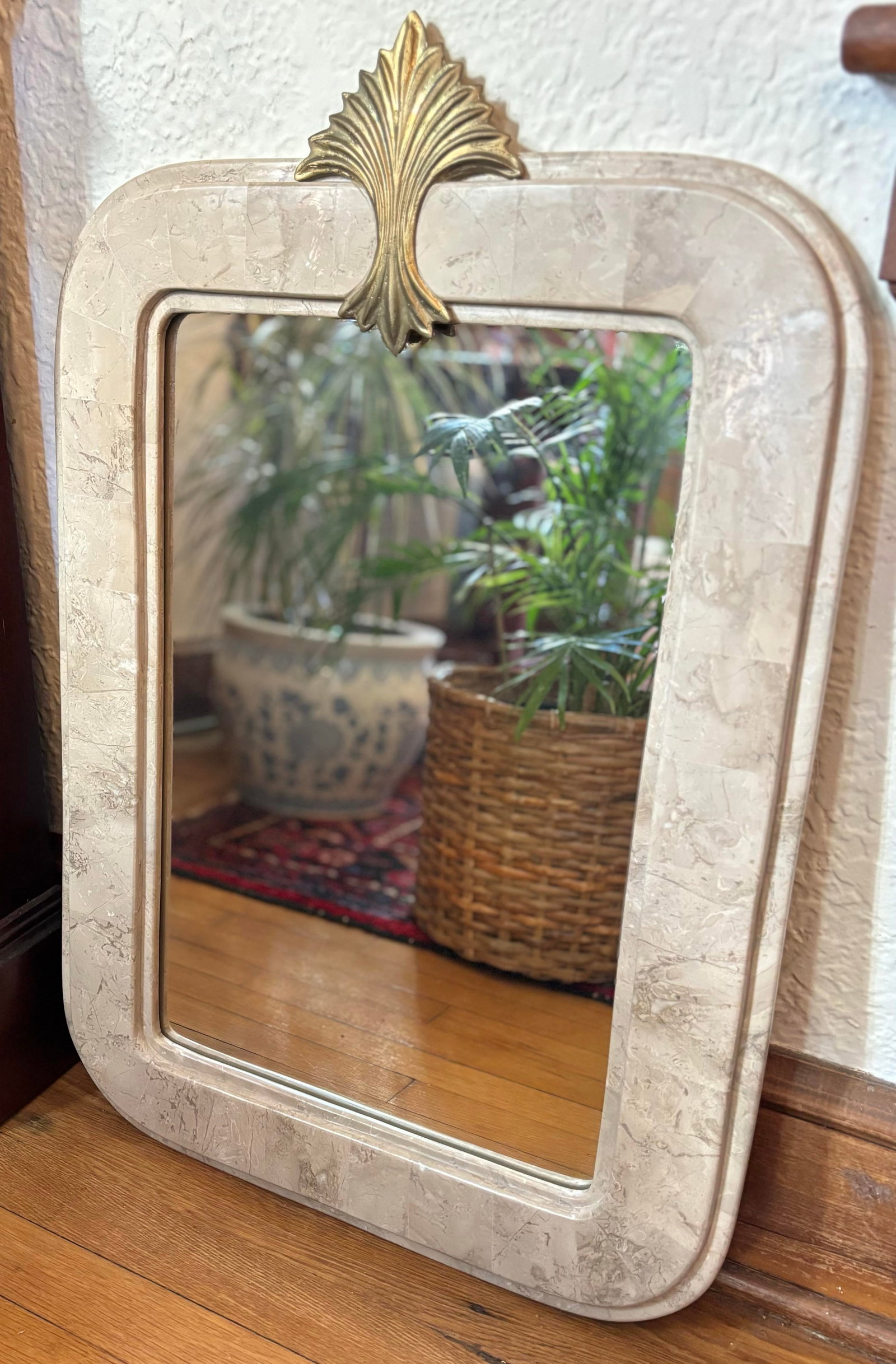 Vintage Tessellated Stone Mirror With Gold Accent - 9