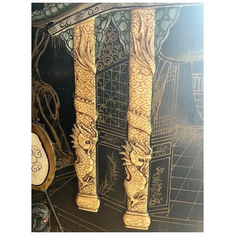 1950s Coromandel Black Laquer Chinoiserie Screen Room Divider - 11