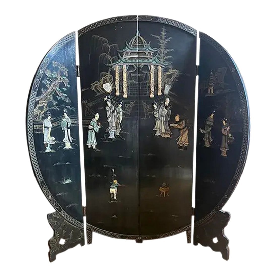 1950s Coromandel Black Laquer Chinoiserie Screen Room Divider (1 of 12)
