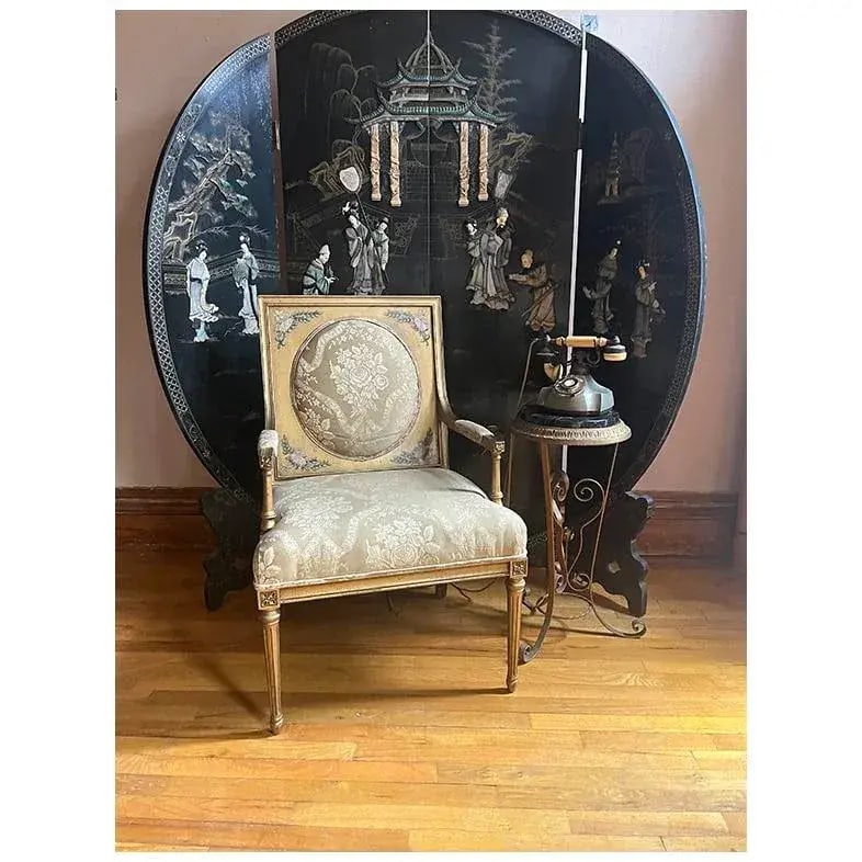 1950s Coromandel Black Laquer Chinoiserie Screen Room Divider - 2