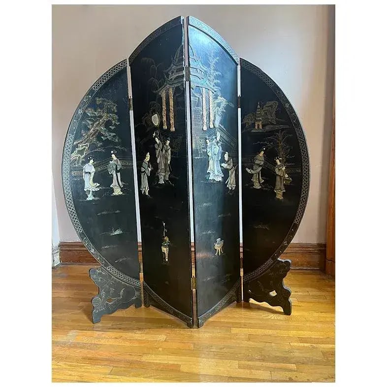 1950s Coromandel Black Laquer Chinoiserie Screen Room Divider - 3