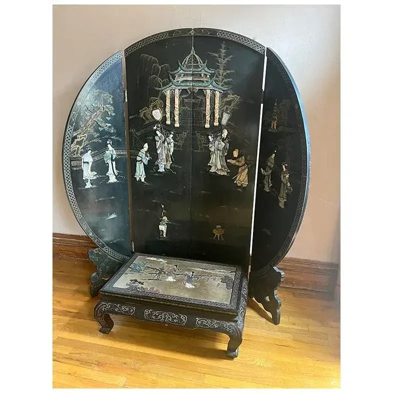 1950s Coromandel Black Laquer Chinoiserie Screen Room Divider - 5