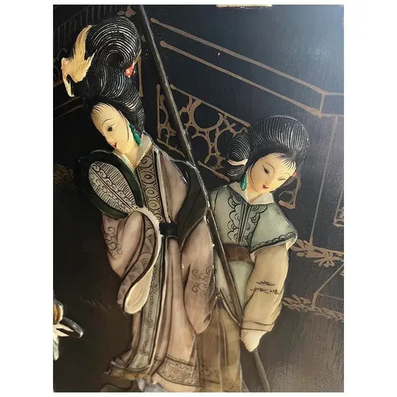 1950s Coromandel Black Laquer Chinoiserie Screen Room Divider - 7