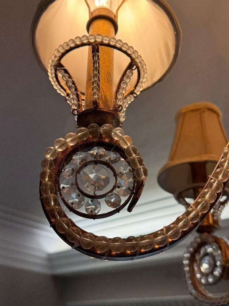 Vintage 1960s Regency Six Arm Chandelier With Gilt Iron and Crystal Beads - 5