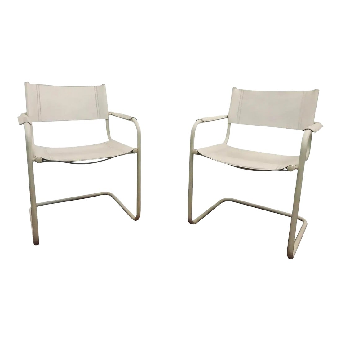 1980s Italian White Leather Cantilever Chairs Set of 2 Attributed to Mart Stam and Marcel Breuer (1 of 11)