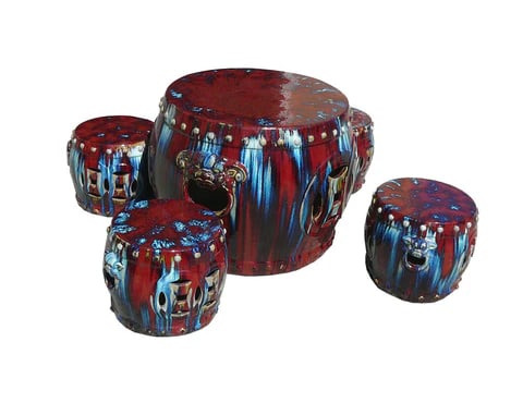 Out Door & in Door Chinese Red Clay Round Garden Tea Set - 5 Pieces - 2
