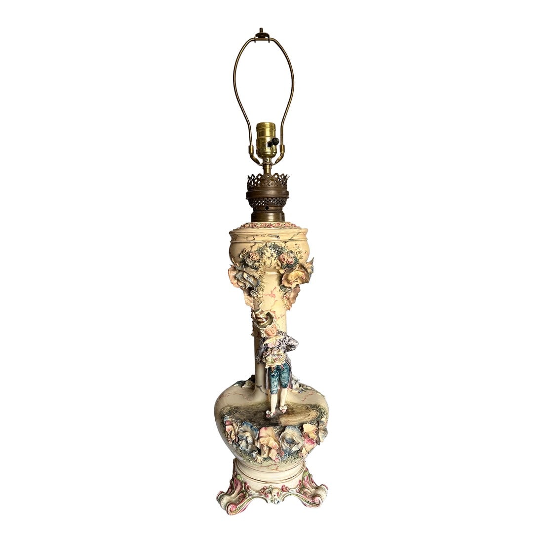 Late 19th Century Dresden Style Converted Kerosene Lamp. One Working Lamp. (1 of 11)