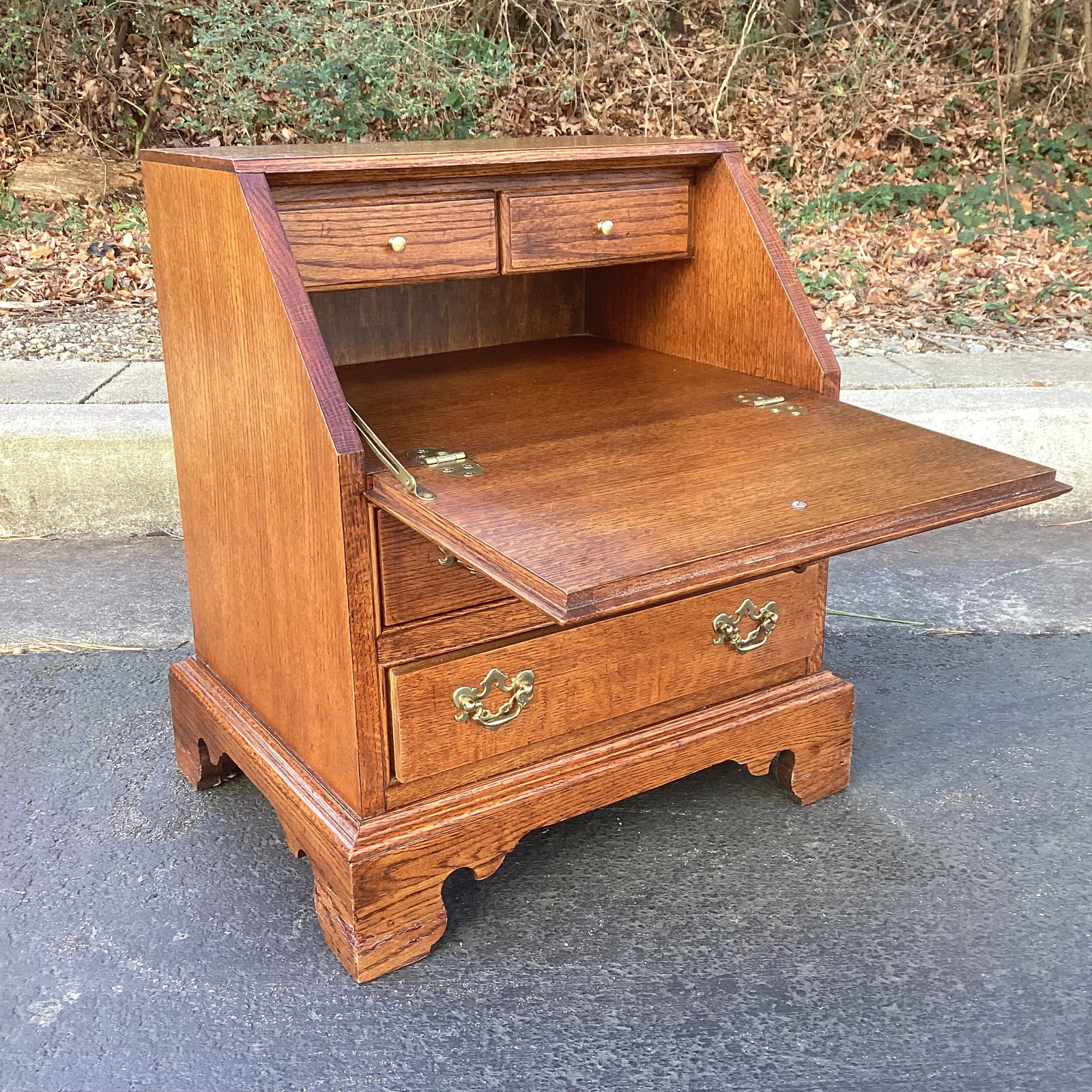 Vintage Miniature Oak Drop Front Secretary Desk - 2
