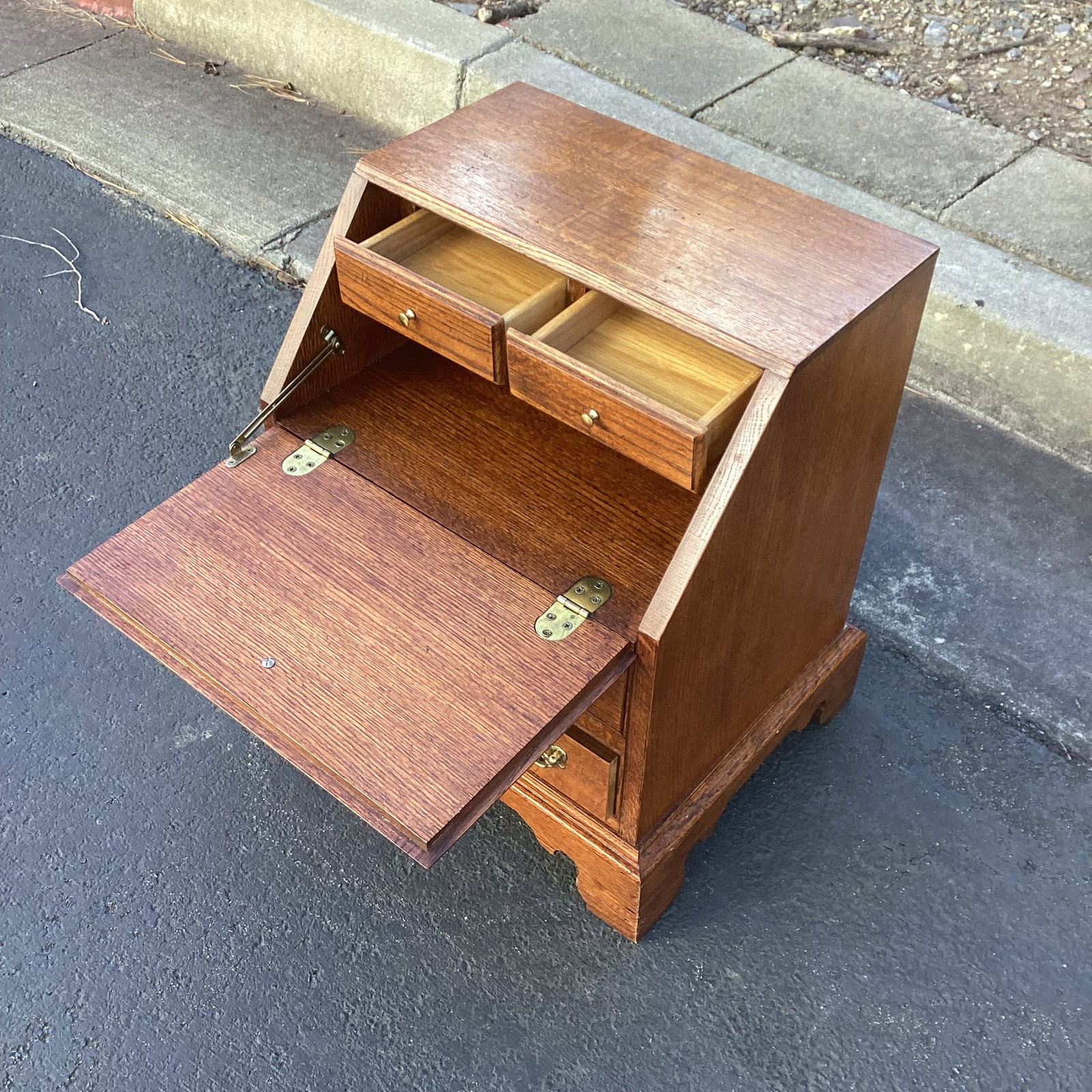 Vintage Miniature Oak Drop Front Secretary Desk - 3
