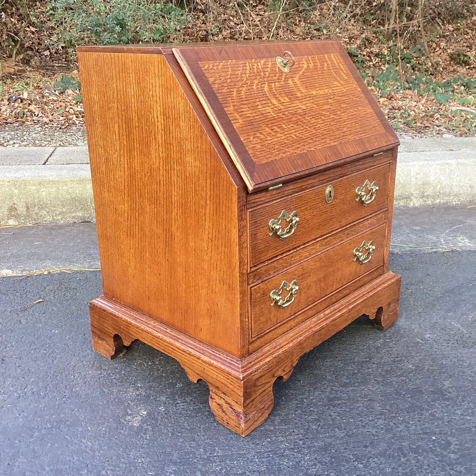 Vintage Miniature Oak Drop Front Secretary Desk - 5