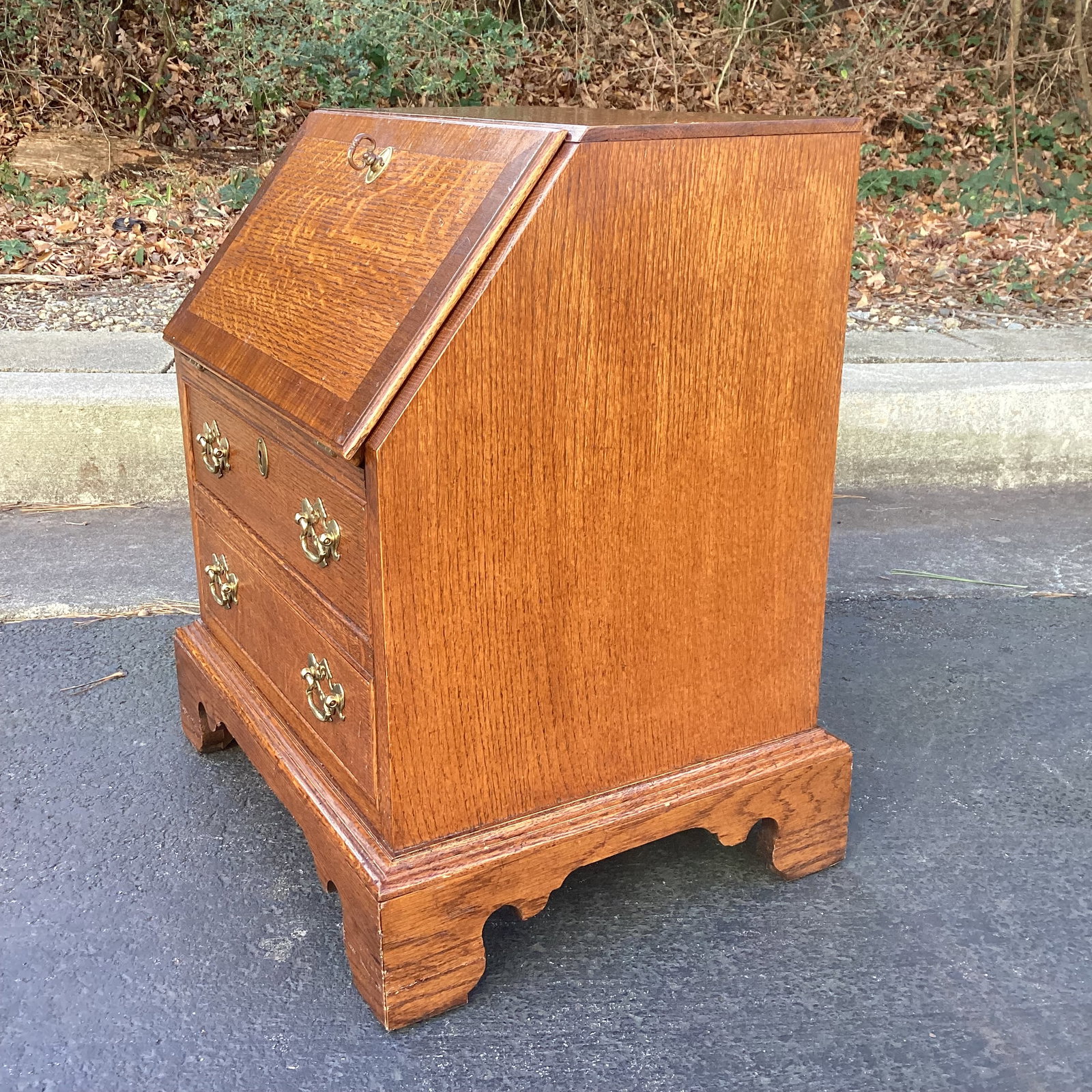 Vintage Miniature Oak Drop Front Secretary Desk - 6