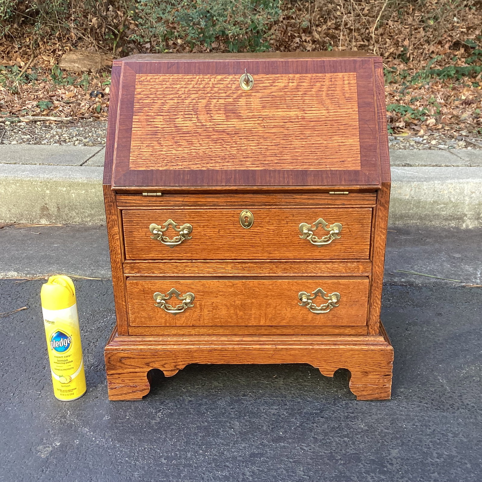 Vintage Miniature Oak Drop Front Secretary Desk - 9