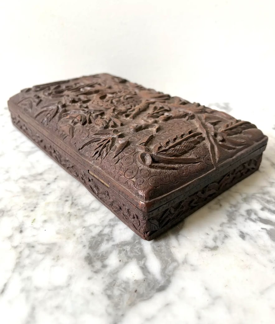 Antique Hard Carved Wooden Trinket Box - 2