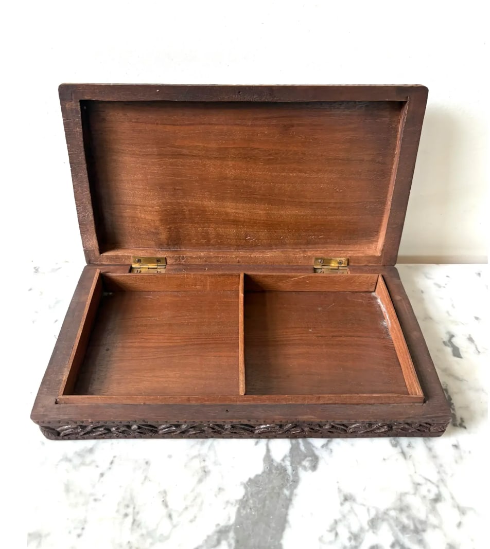 Antique Hard Carved Wooden Trinket Box - 3