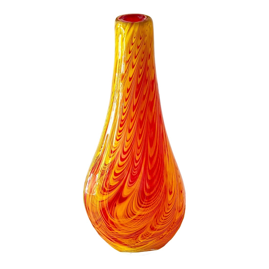 1970s Alexander Kalifano Art Glass Vase: The "˜Boho' style, characterized by its vibrant colors and free spirited patterns, is a perfect match for this vase, making it a statement piece for eclectic decor. This vase truly highlights