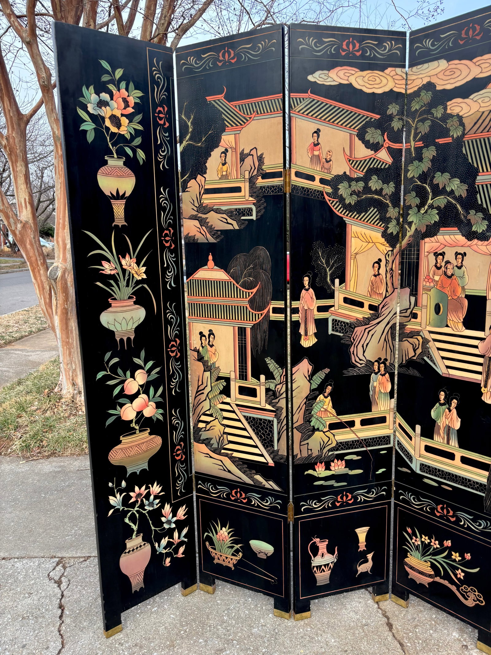 Mid 20th Century Asian Ebonized Coromandel 8 Panel Room Divider Screen - 2