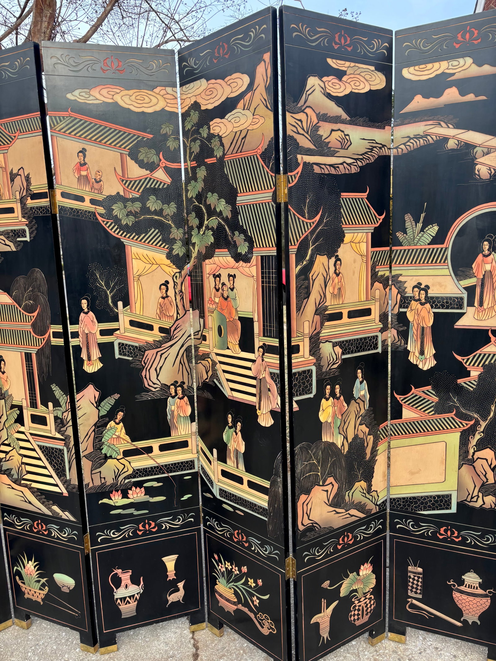 Mid 20th Century Asian Ebonized Coromandel 8 Panel Room Divider Screen - 3