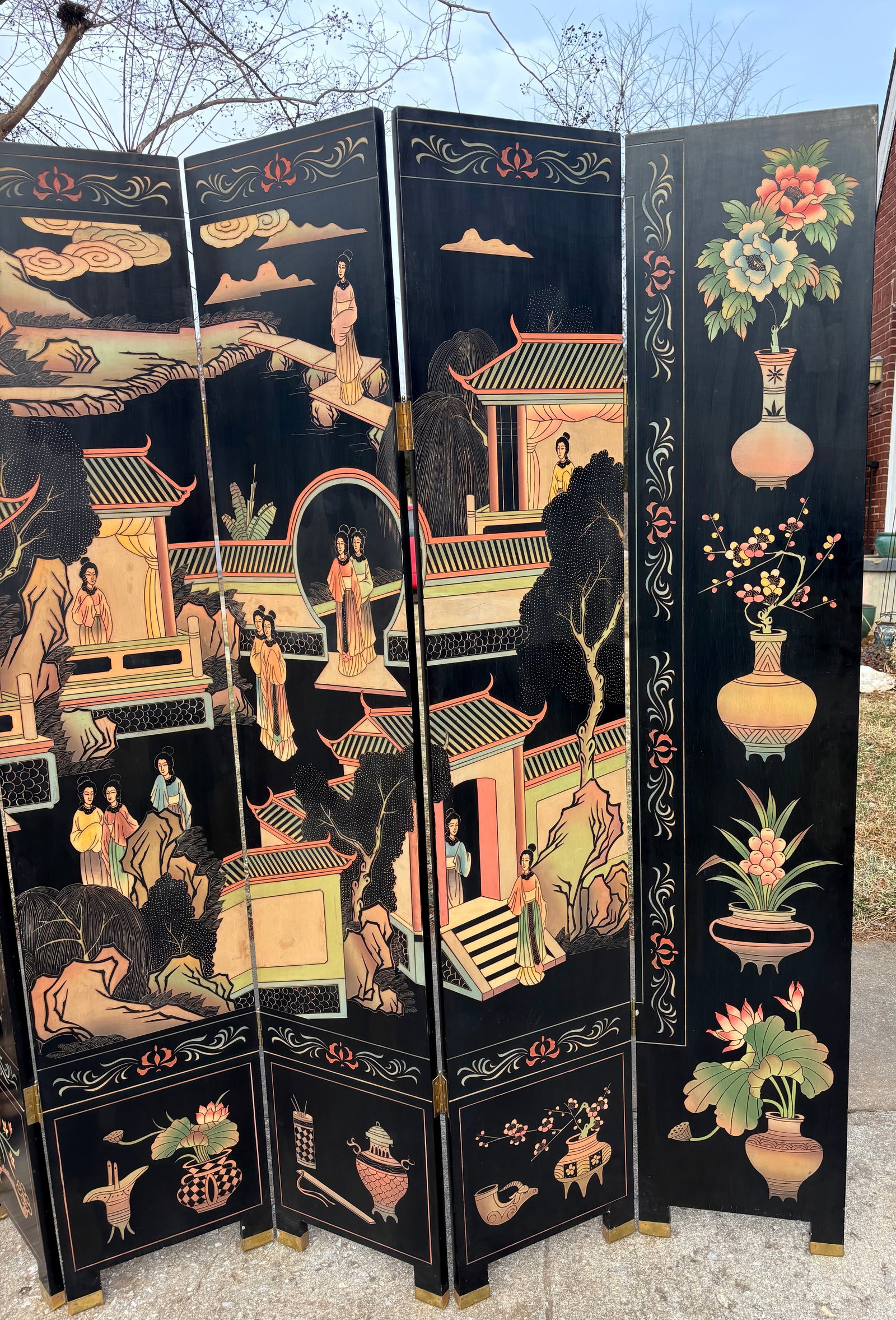 Mid 20th Century Asian Ebonized Coromandel 8 Panel Room Divider Screen - 4