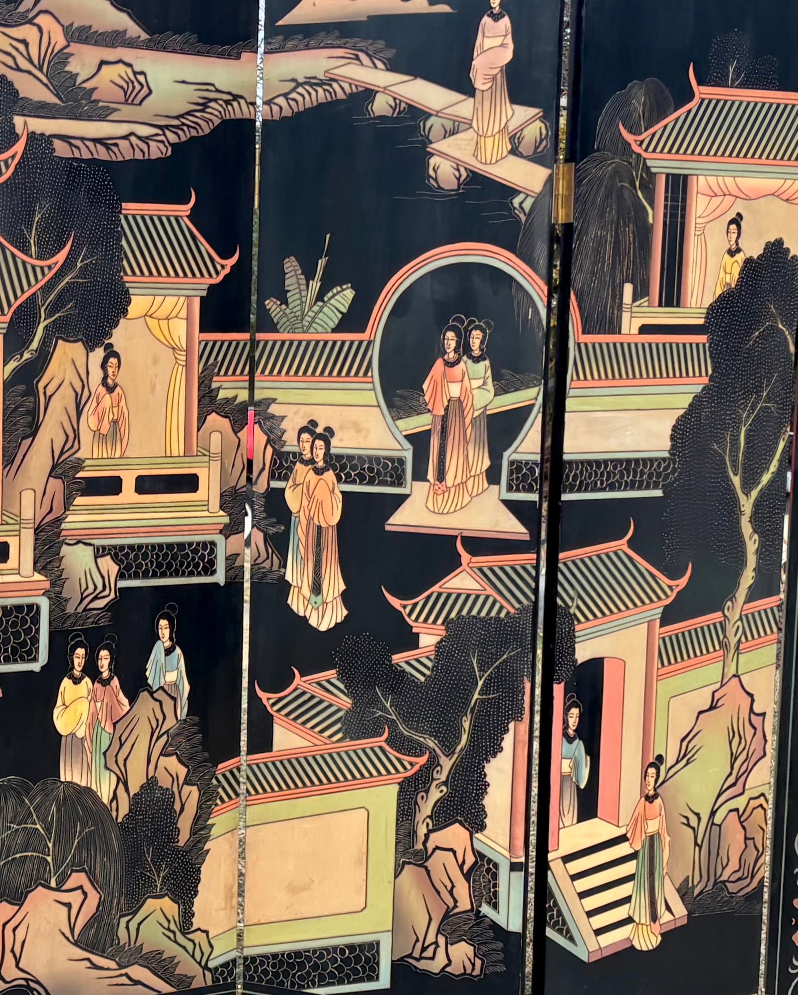 Mid 20th Century Asian Ebonized Coromandel 8 Panel Room Divider Screen - 5