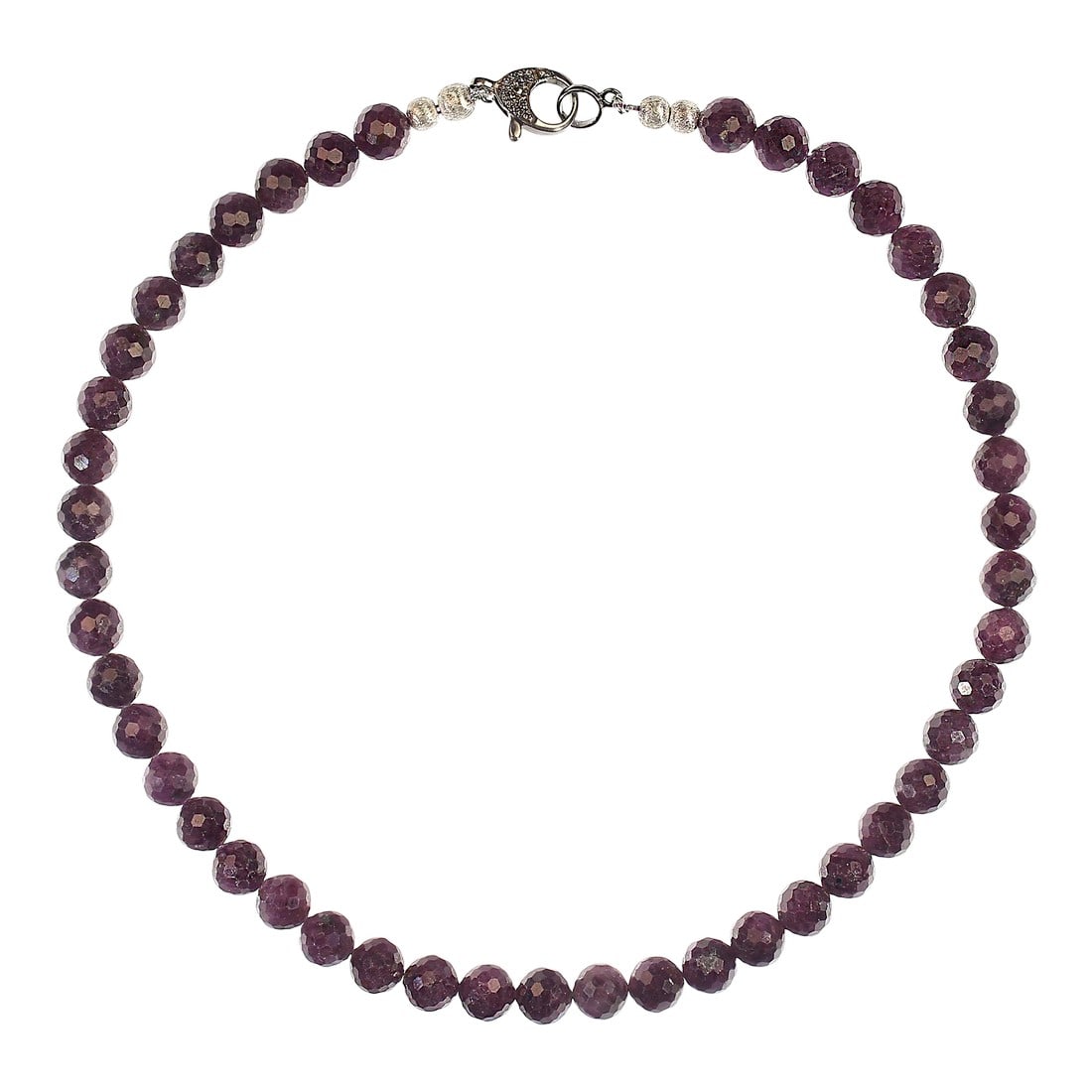 Ajd 17 Inch Sparkling Natural Ruby Purple Faceted 9mm Necklace July Birthstone: A 17"‘inch sparkling natural ruby necklace becomes even more captivating when you highlight its richness and craftsmanship. This piece features beautifully faceted 9"¯mm rubies that catch