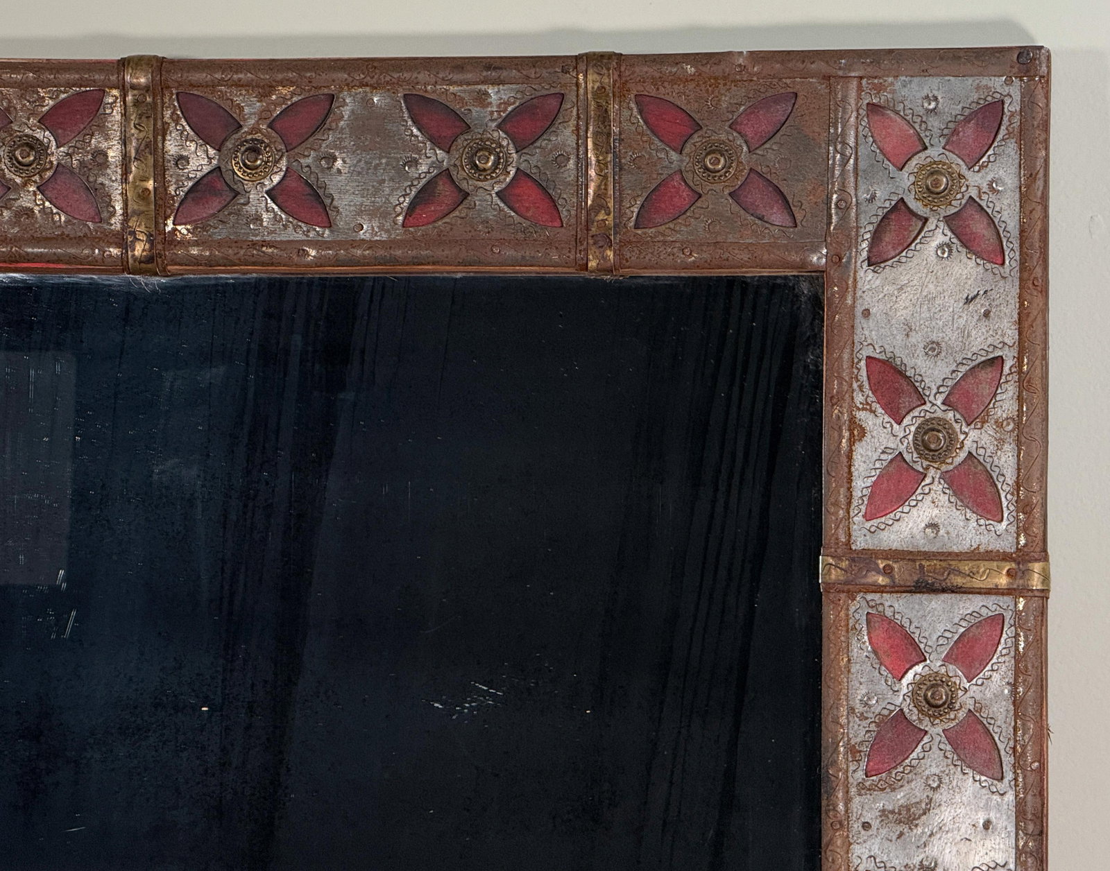 Vintage Spanish Colonial Style Patchwork Cut Metal Wall Mirror With Moorish Motif Frame - 7