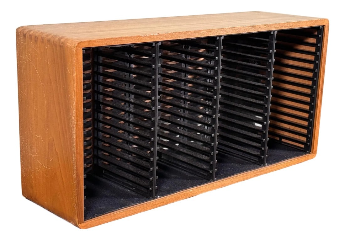 Mid Century Modern Solid Teak Wood CD Storage Cabinet With Slatted Dividers (1 of 8)