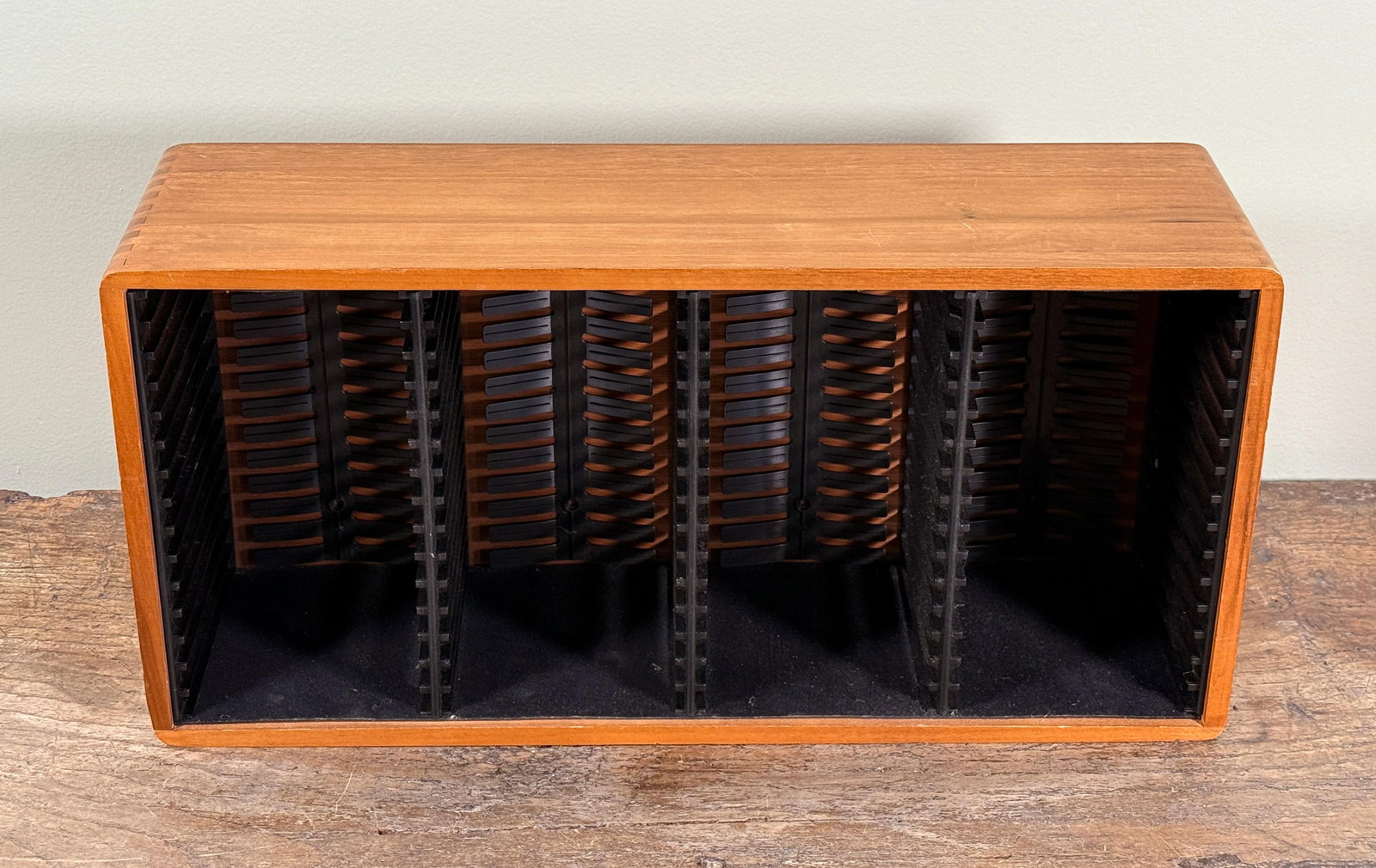 Mid Century Modern Solid Teak Wood CD Storage Cabinet With Slatted Dividers - 2