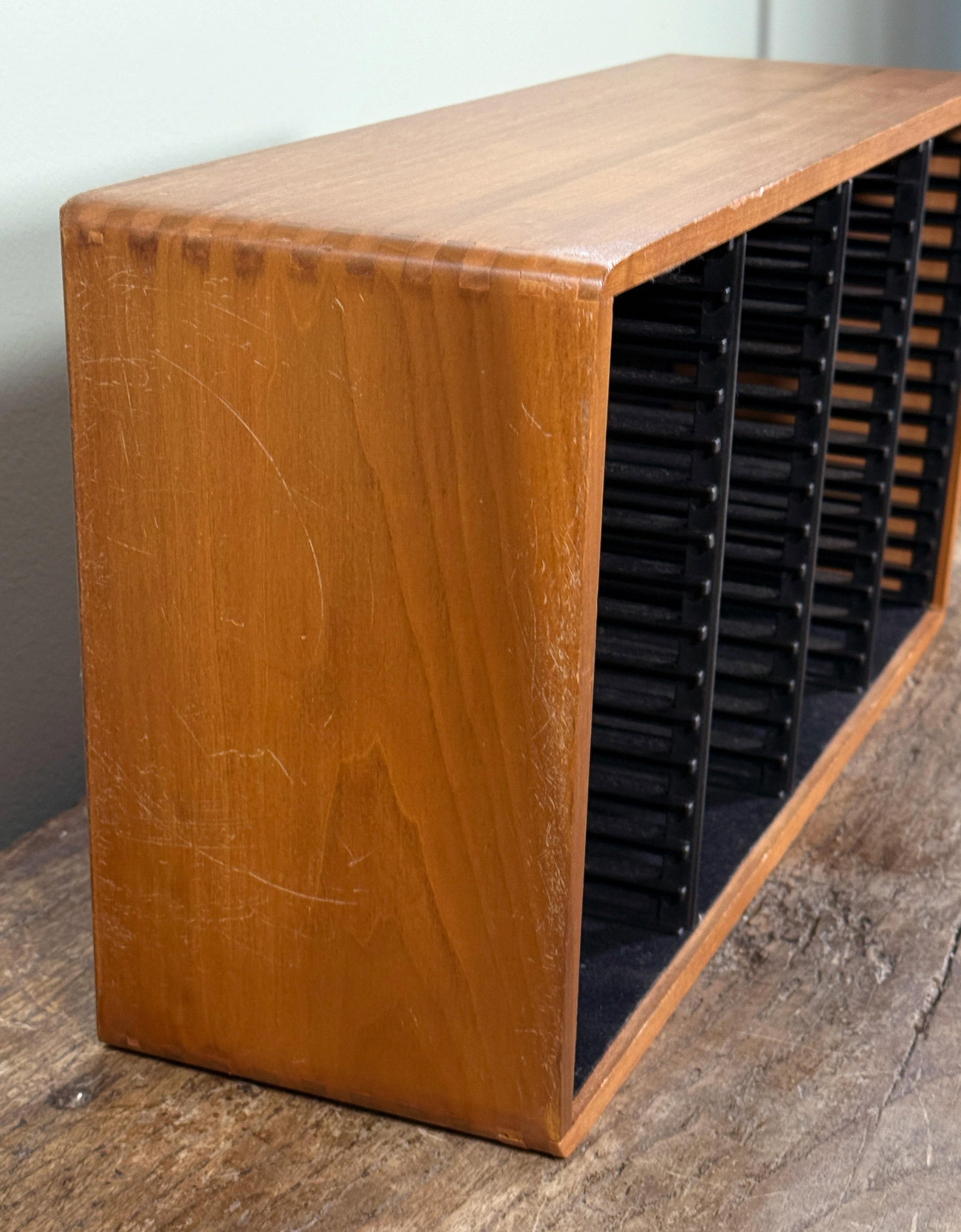 Mid Century Modern Solid Teak Wood CD Storage Cabinet With Slatted Dividers - 3