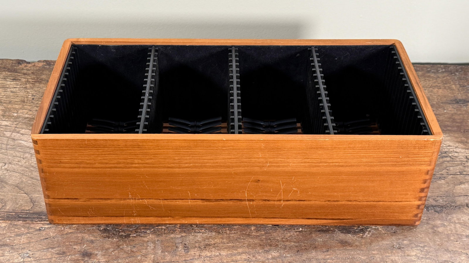 Mid Century Modern Solid Teak Wood CD Storage Cabinet With Slatted Dividers - 4