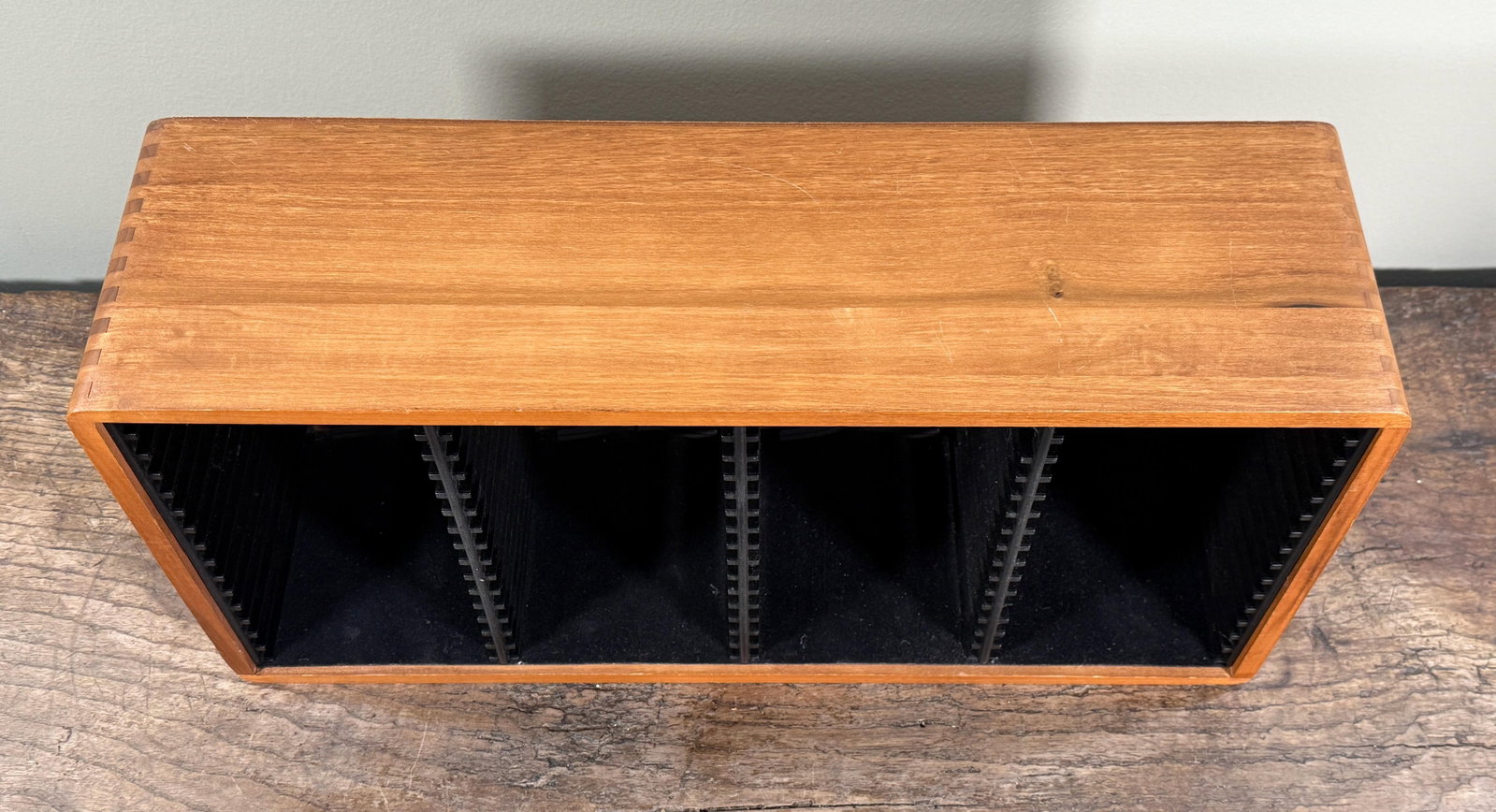 Mid Century Modern Solid Teak Wood CD Storage Cabinet With Slatted Dividers - 6