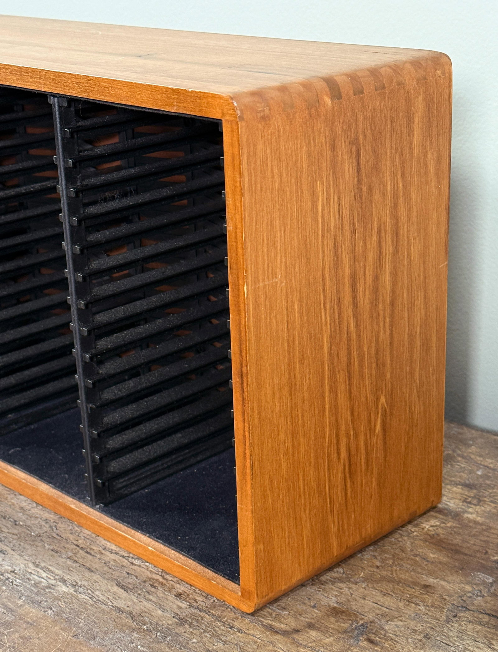 Mid Century Modern Solid Teak Wood CD Storage Cabinet With Slatted Dividers - 7