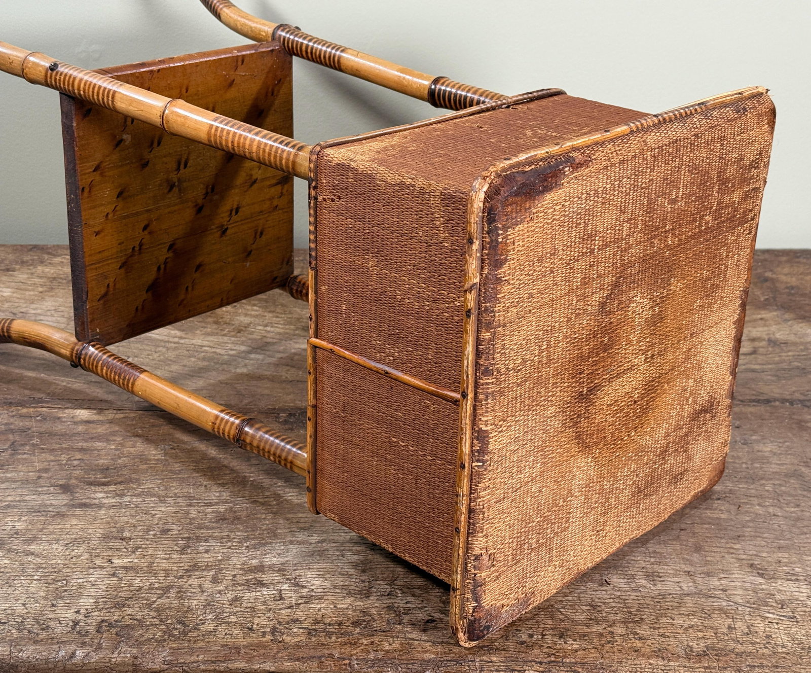 Antique Bamboo Sewing or Storage Stand With Lift Top Woven Case - 11