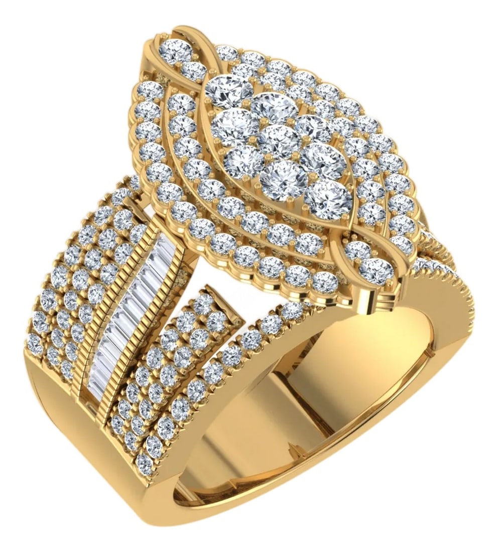 10K Yellow Gold Round Baguette Diamond Womens Sz 7 Designer Bridal Ring 2-3/8 Cttw (1 of 3)