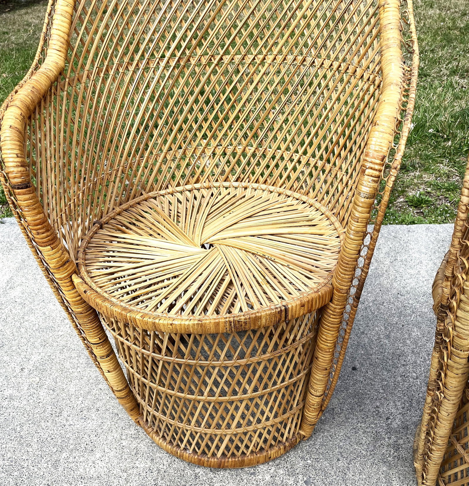 Mid 20th Century Natural Woven Rattan/Wicker Mid Century Barrel Chairs a Pair - 4