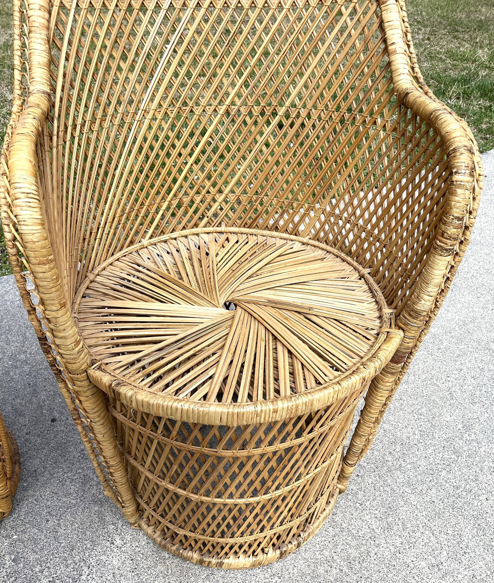 Mid 20th Century Natural Woven Rattan/Wicker Mid Century Barrel Chairs a Pair - 5