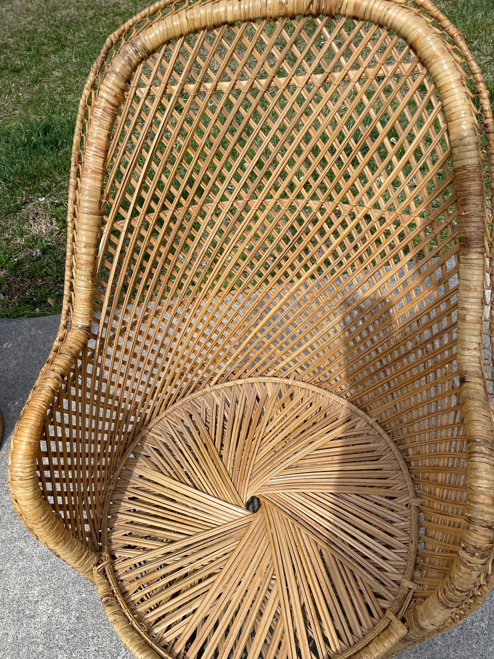 Mid 20th Century Natural Woven Rattan/Wicker Mid Century Barrel Chairs a Pair - 6