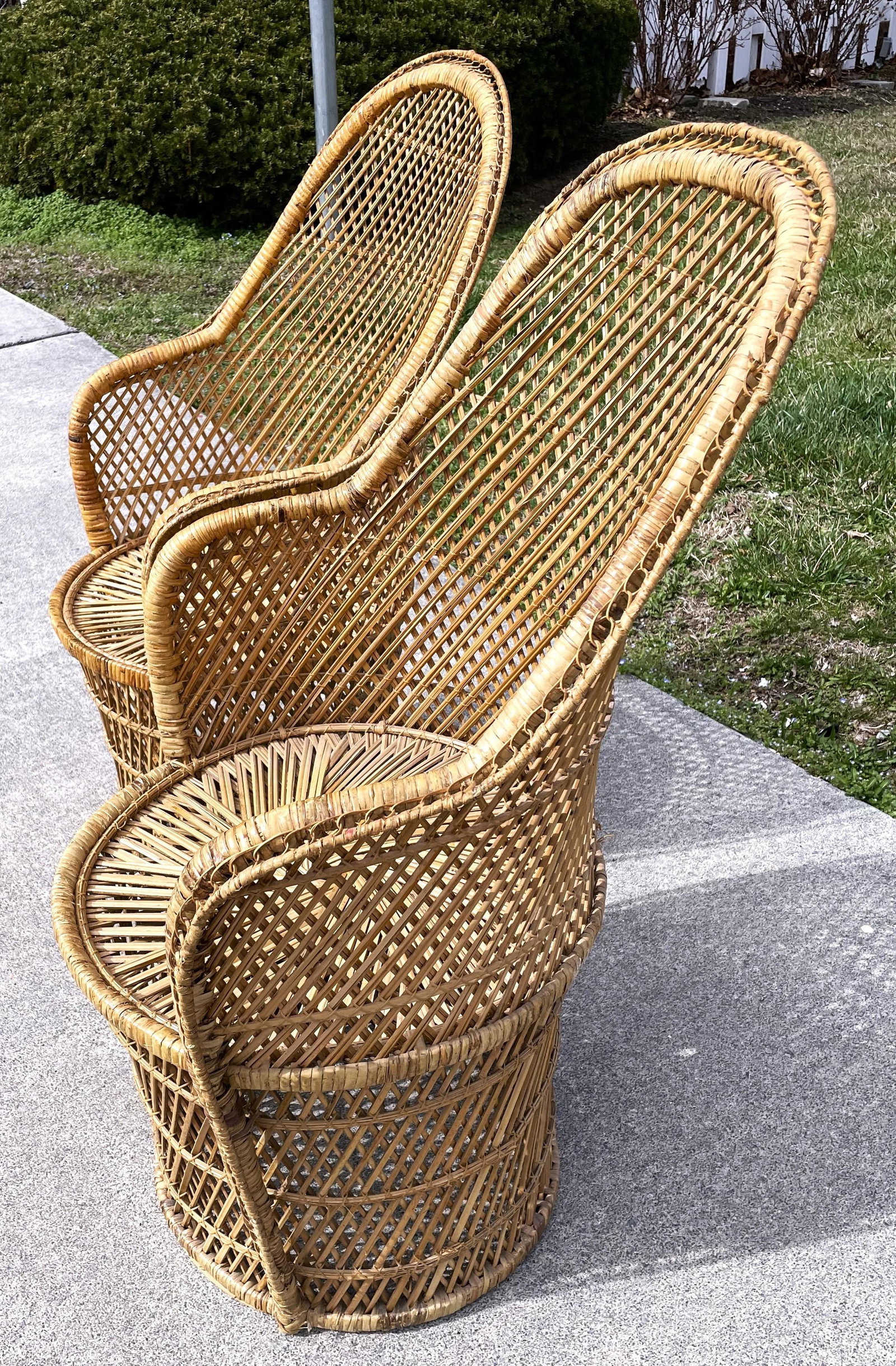 Mid 20th Century Natural Woven Rattan/Wicker Mid Century Barrel Chairs a Pair - 7