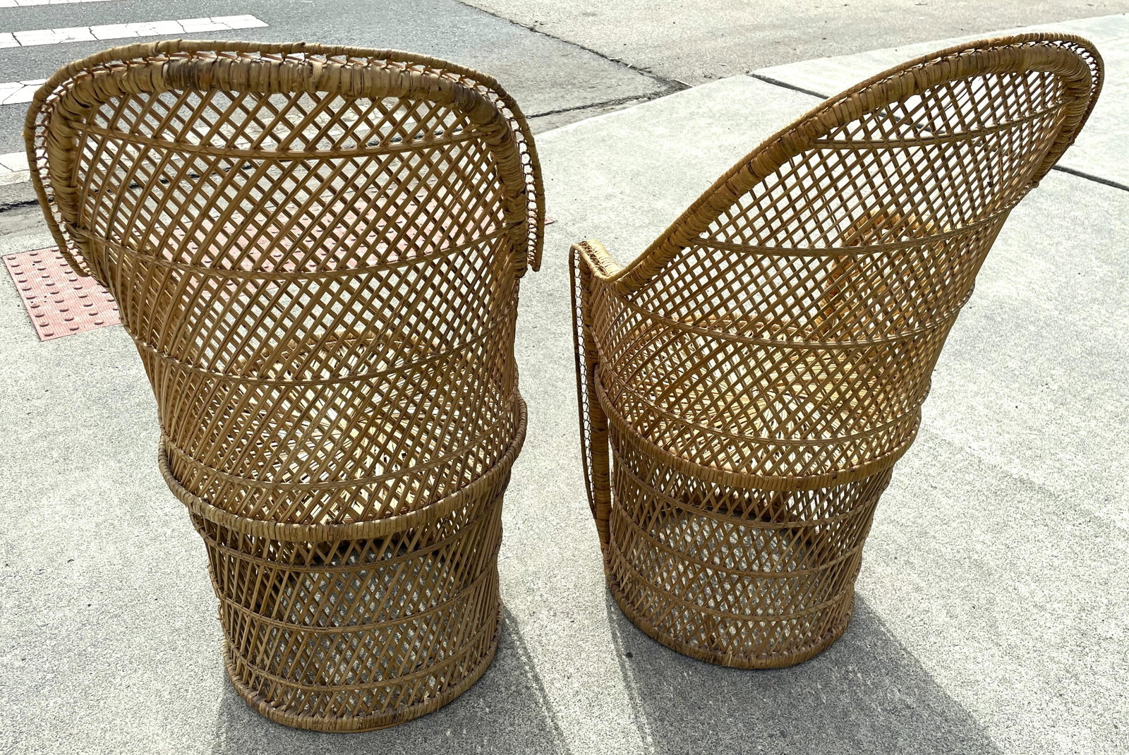 Mid 20th Century Natural Woven Rattan/Wicker Mid Century Barrel Chairs a Pair - 8
