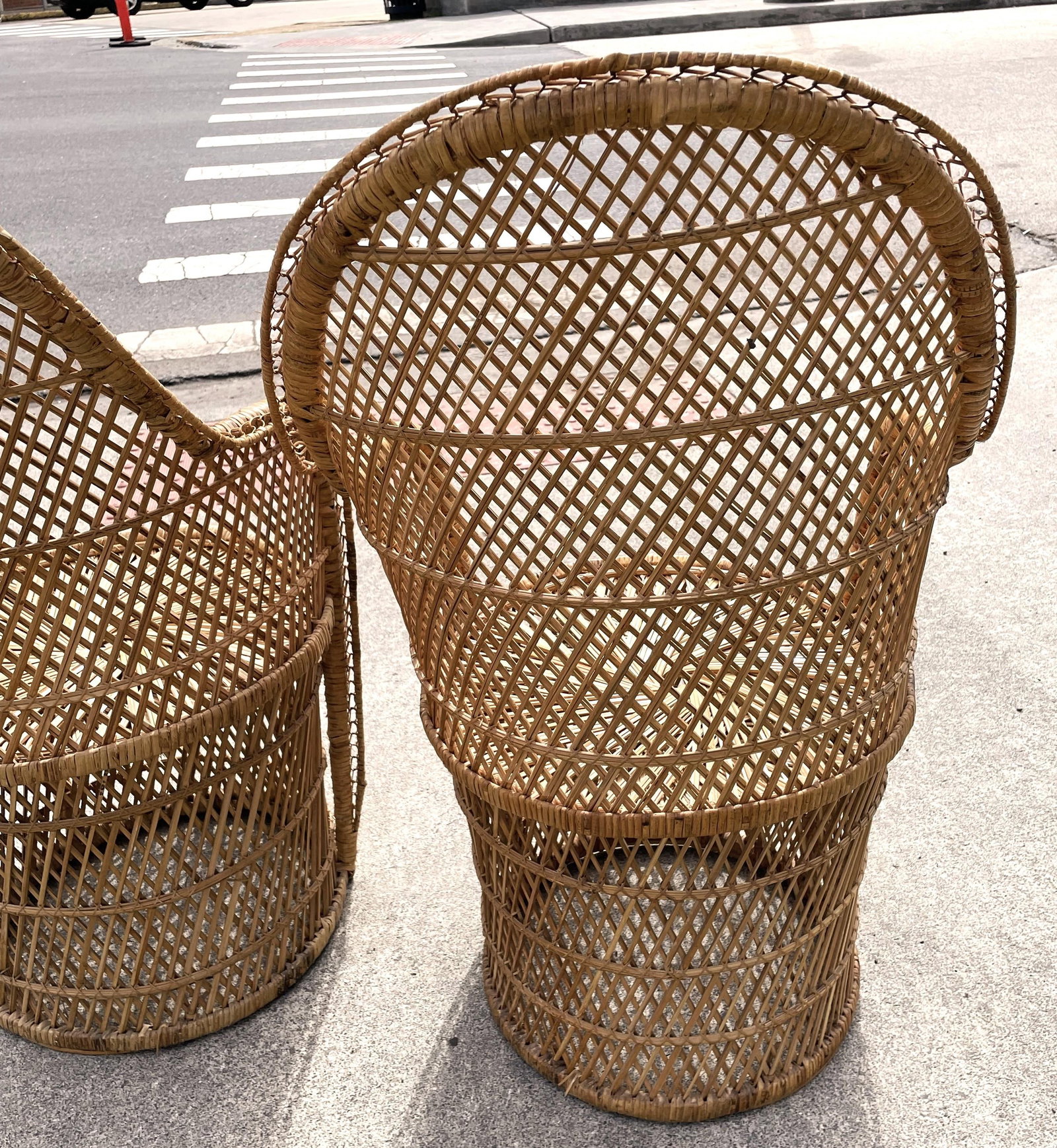 Mid 20th Century Natural Woven Rattan/Wicker Mid Century Barrel Chairs a Pair - 9