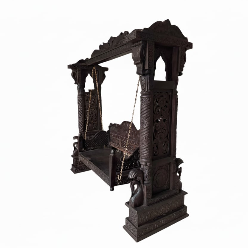 1990s Hand Carved Solid Wood Indian Swing - 2
