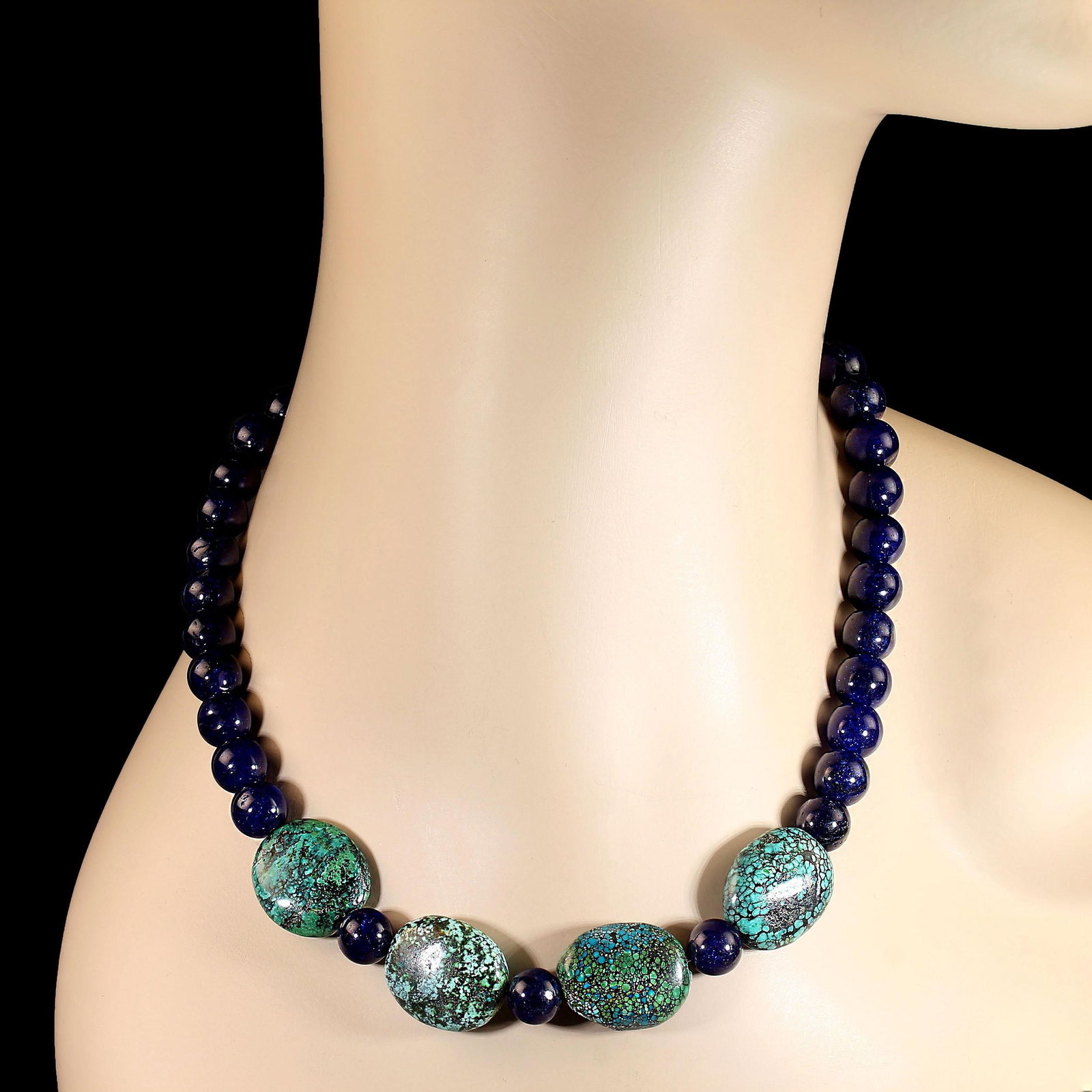 Ajd 17 Inch Blue Agate and Turquoise Nugget Great Gift - 2
