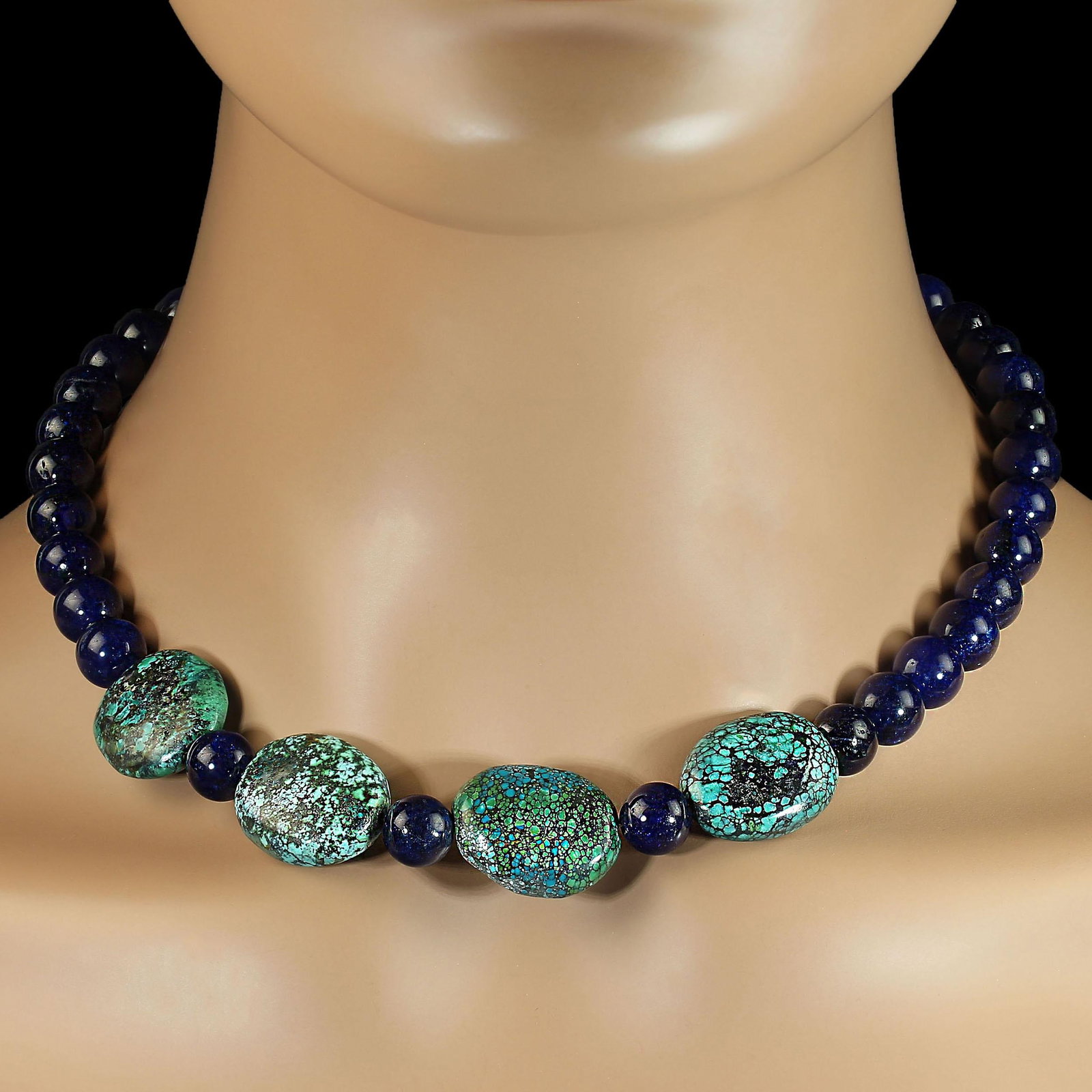 Ajd 17 Inch Blue Agate and Turquoise Nugget Great Gift - 3