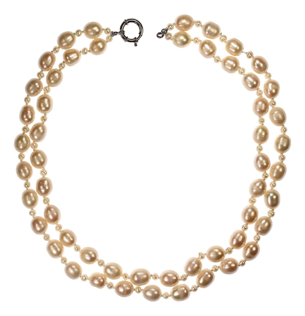 Ajd Two Strand White Freshwater Pearl Necklace, 18 and 20 Inch: This exquisite two"‘strand white freshwater pearl necklace is a timeless celebration of elegance and refinement. Designed in complementary 18"‘inch and 20"‘inch lengths, the layered 
