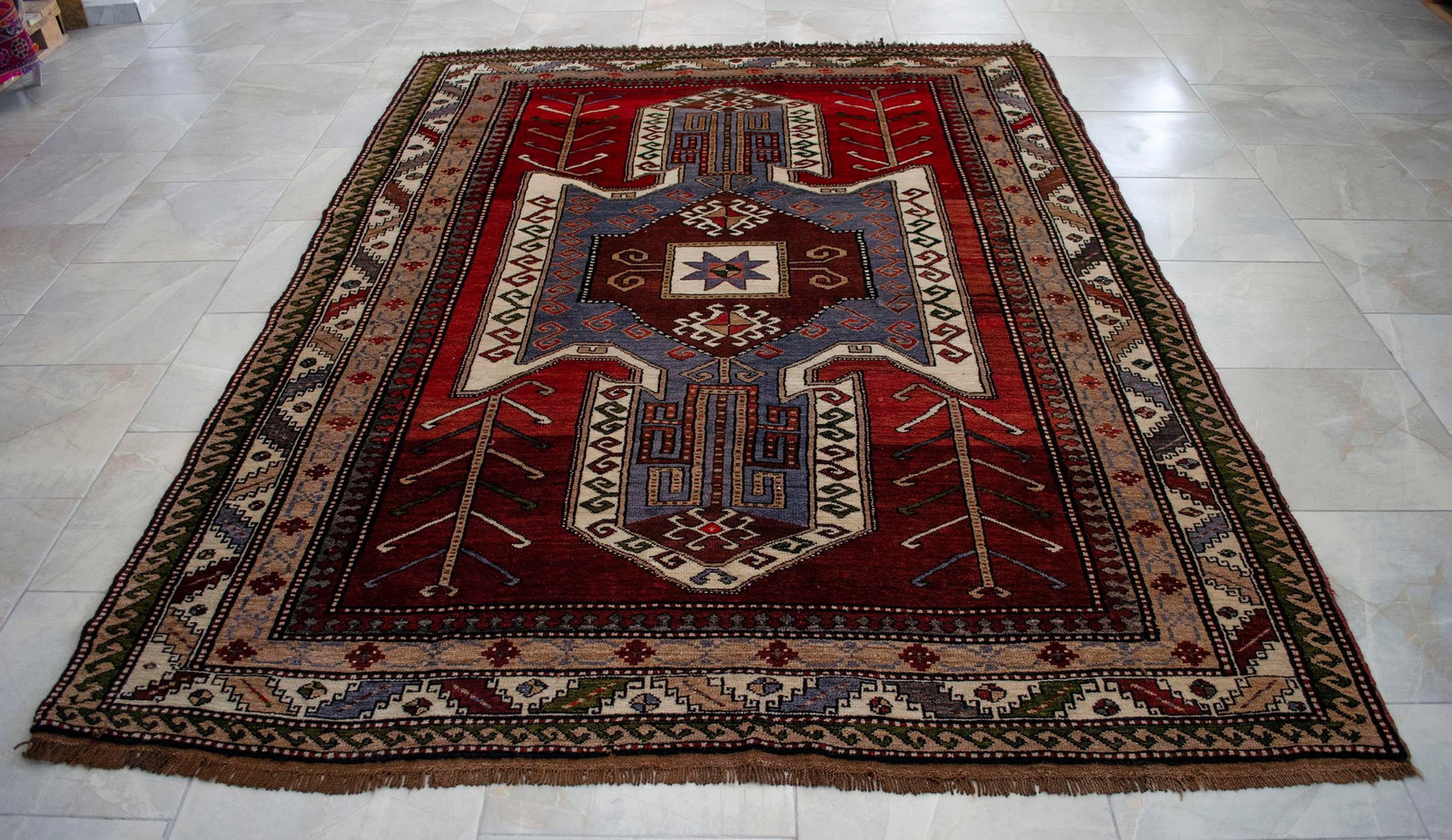 1960s Hand Knotted Turkish Rug Tribal Pure Natural Wool Large Area Rug - 16