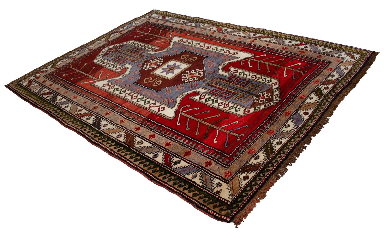 1960s Hand Knotted Turkish Rug Tribal Pure Natural Wool Large Area Rug - 4