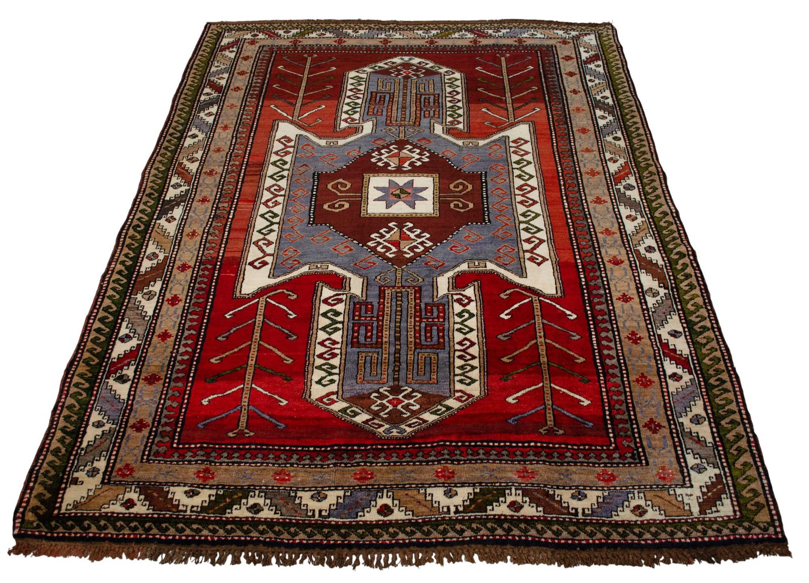 1960s Hand Knotted Turkish Rug Tribal Pure Natural Wool Large Area Rug - 5