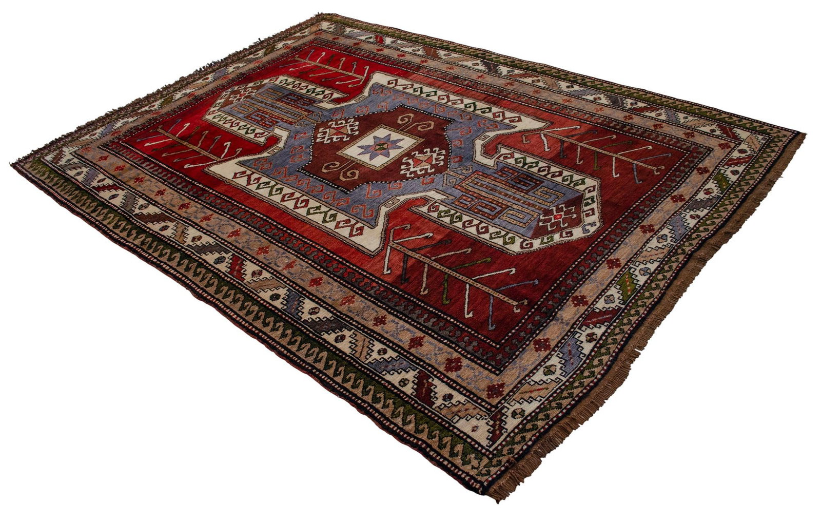 1960s Hand Knotted Turkish Rug Tribal Pure Natural Wool Large Area Rug - 6